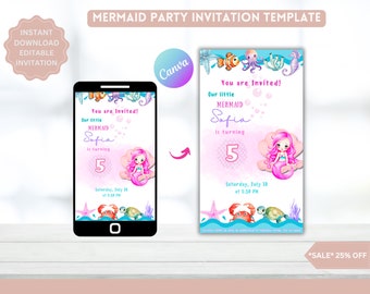 Editable Pink Mermaid Birthday invitation (*Digital*)