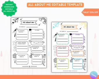 All about me Printable |  Meet the students | Student activity | Fill in worksheet | Get to know the students | Back to school