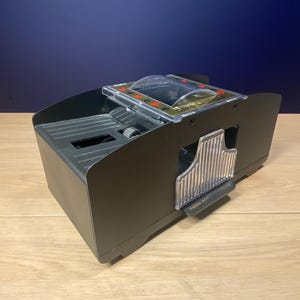 Vintage Automatic Card Shuffler Casino Style Game Night Accessory Black Plastic Poker Aid - Shuffle Up to 2 Desks - Battery Operated.