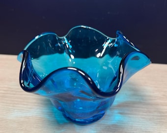 Viking Bluenique Swung Glass Bowl | Mid Century Modern 6-Petal Dish