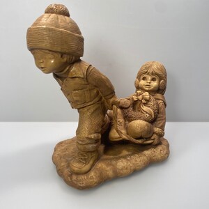 Vintage FannyKins 1980s Figurines, Bringing Home the Wreath Boy Pulling a Sled by Bill Mack