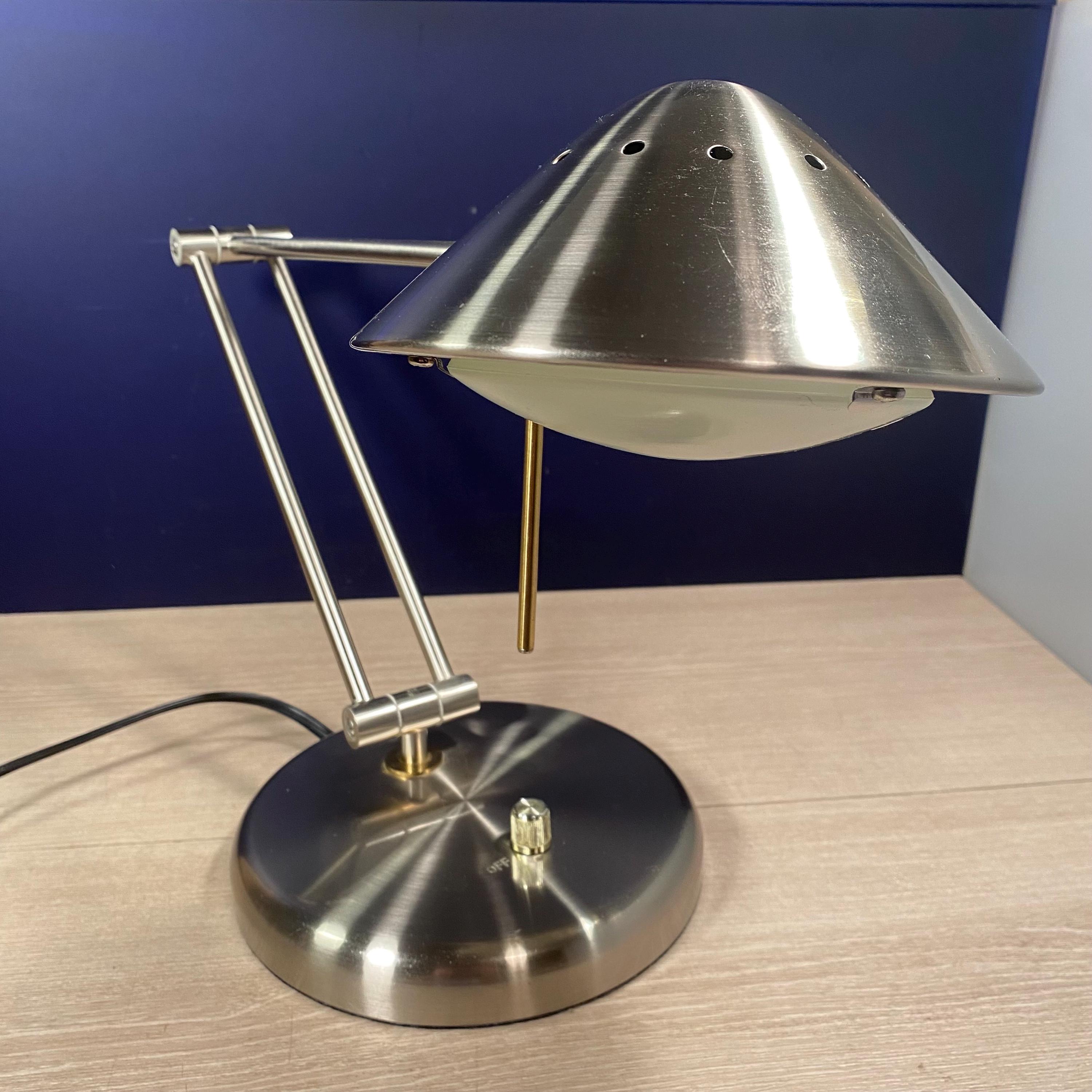 Vintage Postmodern Brushed Steel & Brass Boom Arm Desk Lamp | 2002