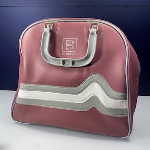 Vintage Mauve Bowling Bag Vintage Heartbeat Stripe 1970s 80s Retro Bowling Tote Sports Bag, Bowling Gift, Bowling Ball Bag Made in USA