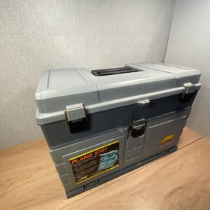 blue plano 5757 tournament tackle box Vintage Plano 5757 Tackle Box: Two-tone Gray Fishing Gear Storage