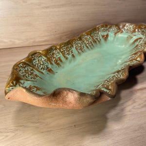 Handmade Pottery Serving Platter: Large Teal Charcuterie Tray, Signed