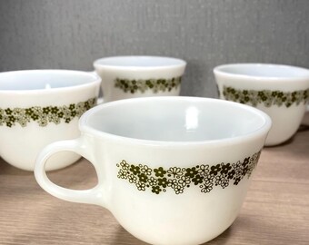 Copos de vidro vintage Pyrex Spring Blossom Green Milk - Conjunto de 4