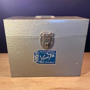 Vintage Excelsior Metal Versa File Box Industrial Style Document Storage Locking Midcentury Silver Steel Portable File Storage Case No Key