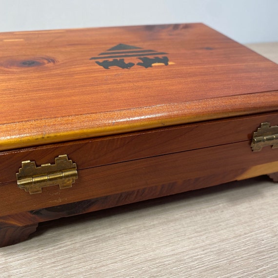 Vintage Cedar Wood Storage Box with  Wooden Lette… - image 2