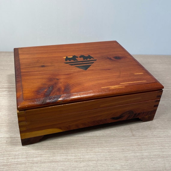 Vintage Cedar Wood Storage Box with  Wooden Letter