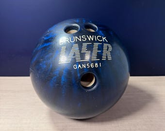 Vintage Brunswick Laser Bowling Ball, Blue Swirl 15lb, Retro MCM