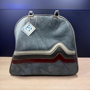 Vintage Light Blue Leather Bowling Bag Style with Top Handles Vintage Leather Bowling Ball Bag - Etsy main image 4