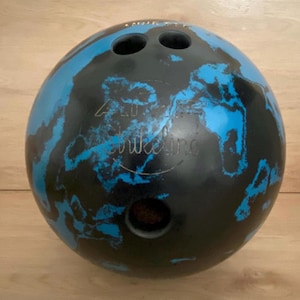 Vintage AMF Strikeline Bowling Ball, 12lb 6oz, Blue & Black Swirl Retro Bowling, Rockabilly Classic, Made in USA!