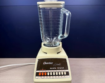 Licuadora Osterizer Galaxie vintage de los años 70 / Modelo 869-16P Cycle•Blend / Jarra de vidrio color almendra de 10 velocidades / Decoración de cocina estilo MCM. Hecha en EE. UU. ¡Funciona de maravilla!