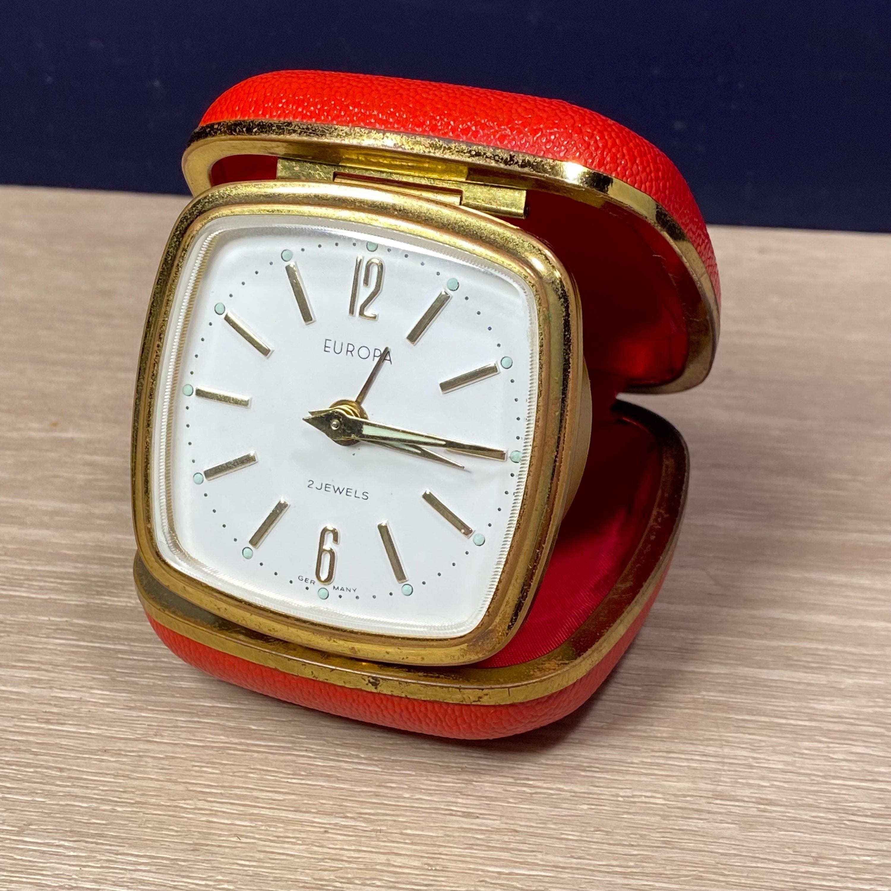 Vintage Europa Travel Alarm Clock – Red Faux Leather Case, German