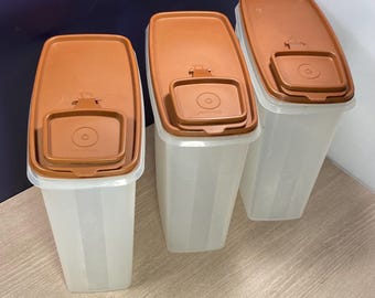 Vintage Tupperware Modular Mates, Oval Pour-All Keepers, Brown Lids (Set of 3)