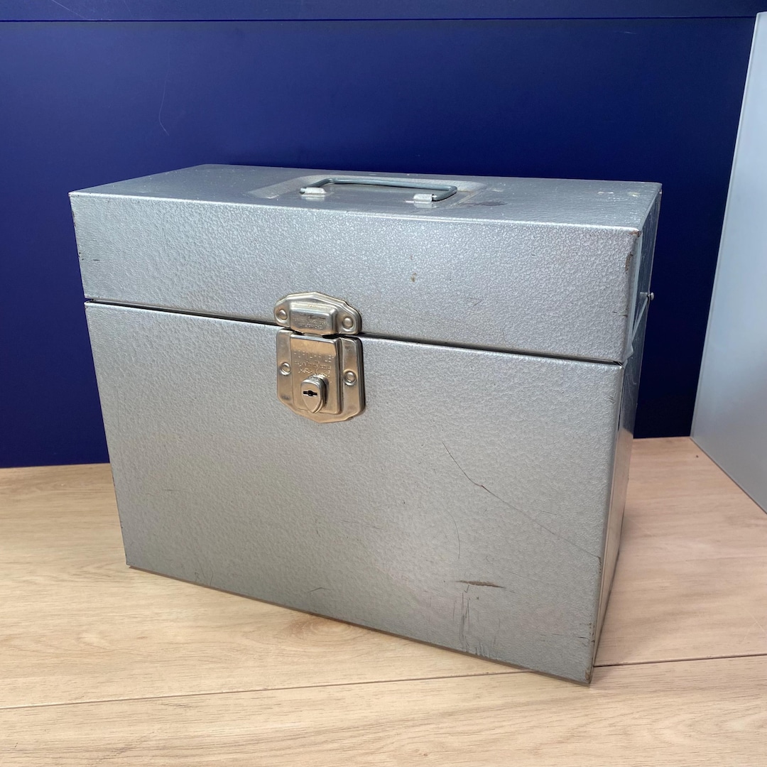 Vintage Metal Document Box Mid Century Grey 1950s Portable Lockable ...