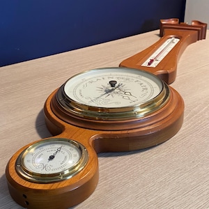 Vintage Airguide Barometer Weather Station: Wood & Brass Mid-Century Decor