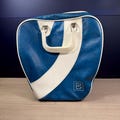 Vintage Brunswick Bowling Bag, Cobalt Blue White Stripe, 1960s Vinyl Tote