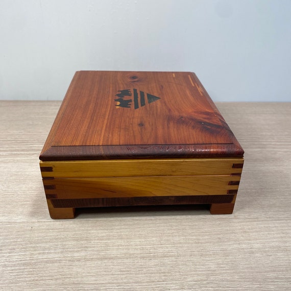 Vintage Cedar Wood Storage Box with  Wooden Lette… - image 3
