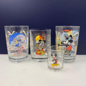 Collection of Mickey Mouse Glasses 3 - 8 oz, One Shot Glass, Disney McDonalds Collectibles Glassware Home Decor
