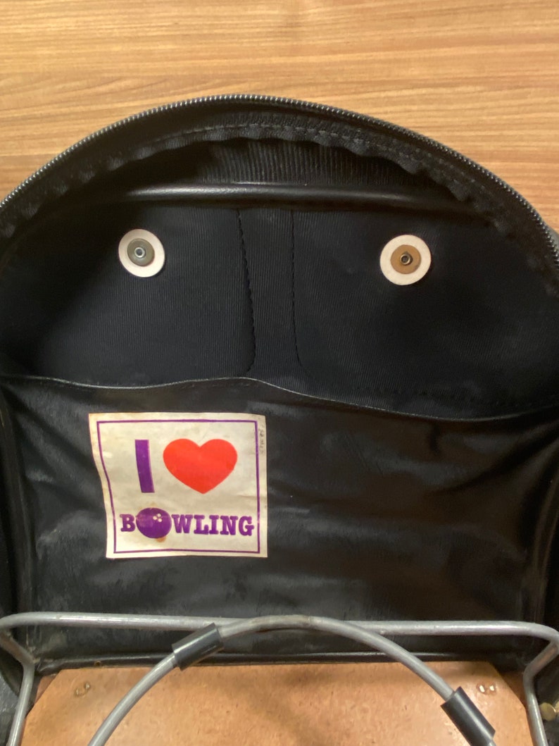 Genuine Leather Vintage Bowling Bag. Retro Black Embossed With Black ...