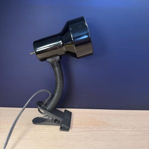 Vintage Black Gooseneck Clamp Lamp: 1970s Industrial Spotlight (60W Bulb)