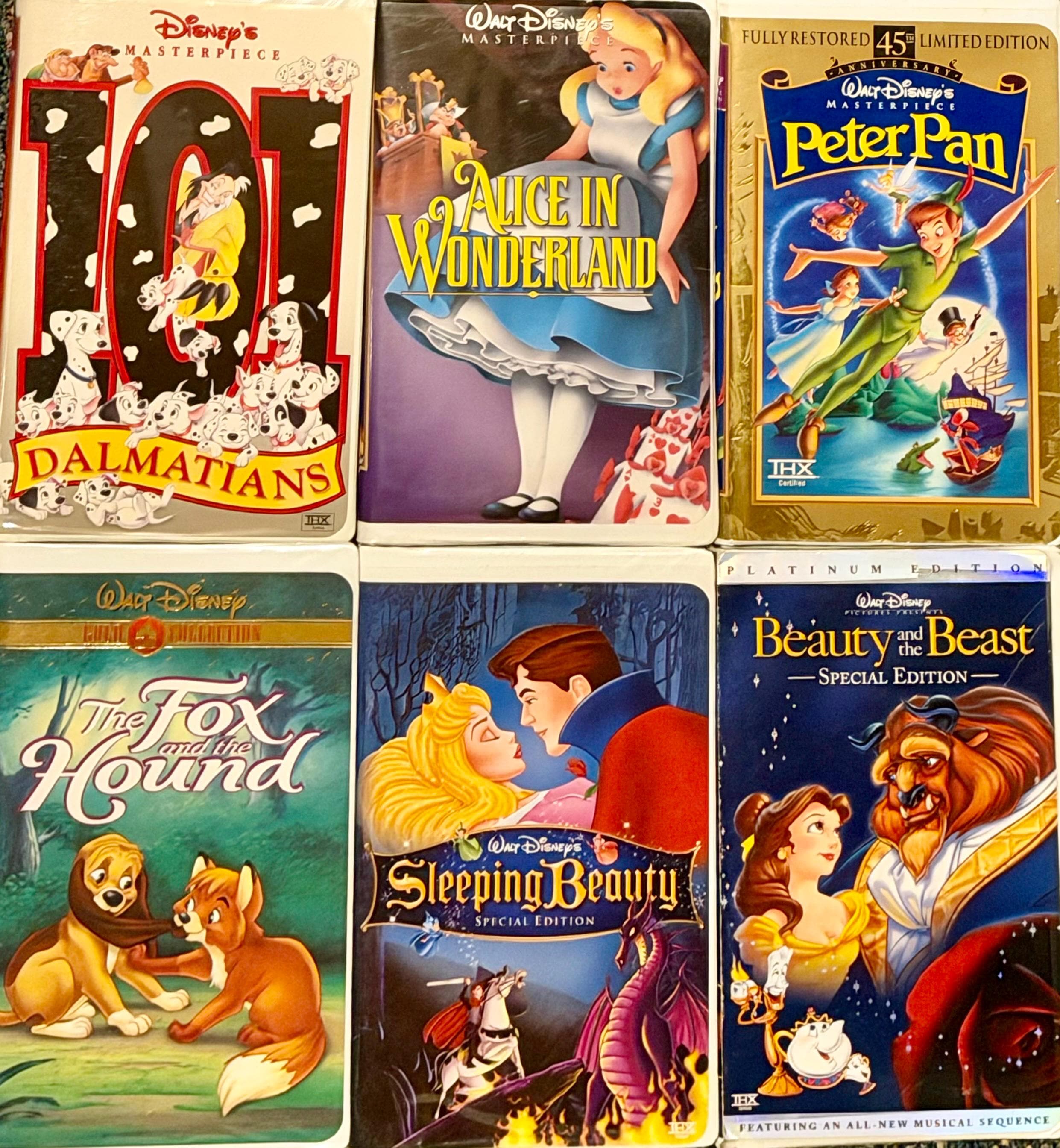 Vintage Disney Movies VHS Animated Classics, Clamshell Tape Lot