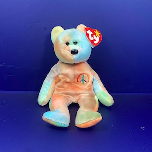 TY Beanie Baby Peace Bear 1996 Machine Washable Handmade Plushie Making Each One Unique Rare Retired