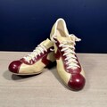 1970s Burgundy Cream Leather Bowling Shoes, Retro Oxford Style, Mid-Century Rockabilly Gear