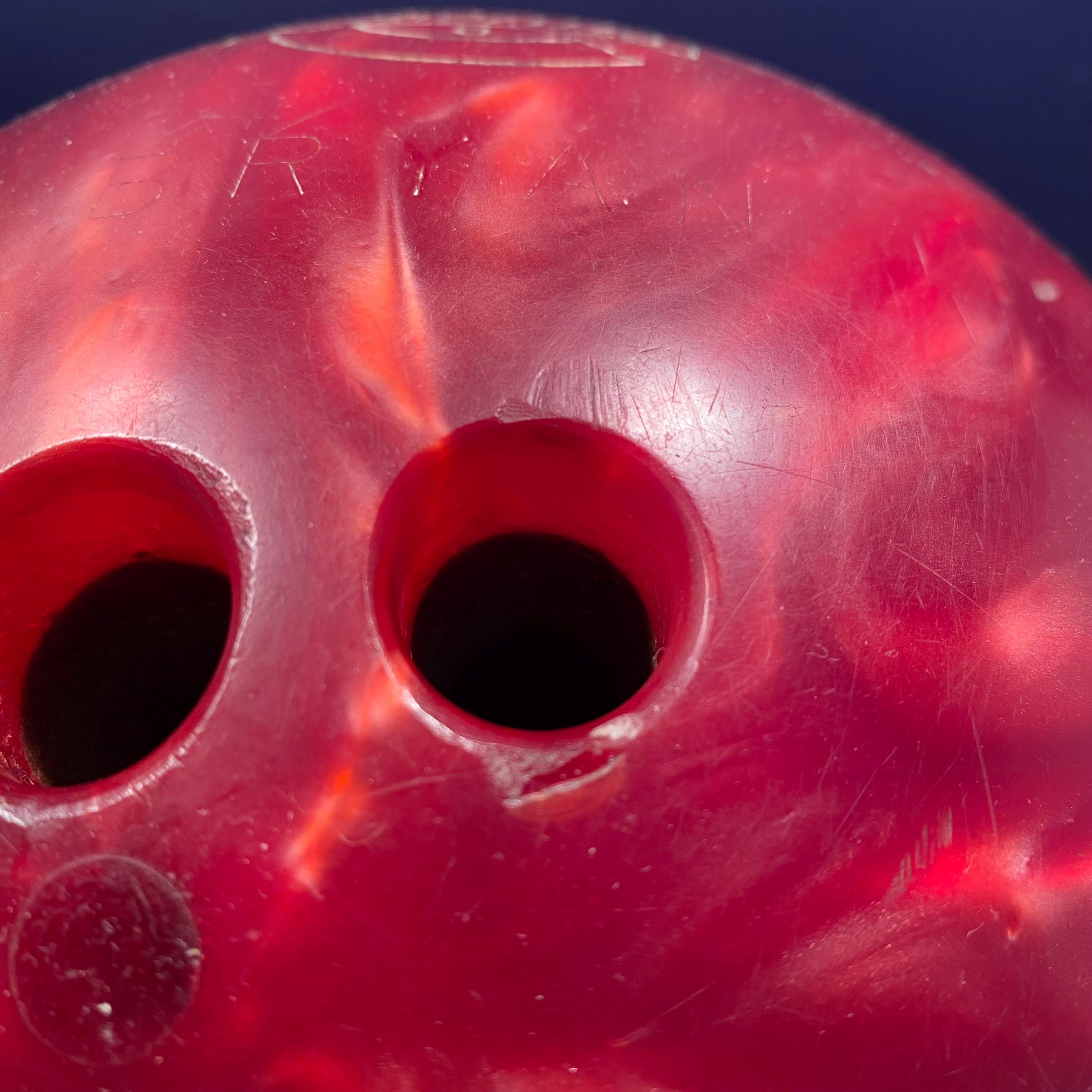 Vintage Ebonite Bowling Ball | Red Marble Swirl, Man Cave Decor