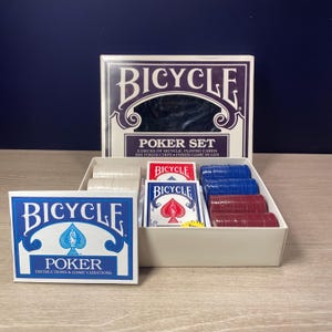 Vintage Bicycle Poker Set: Texas Hold&#39;em, 2 Decks, 200 Chips, Like New in Box