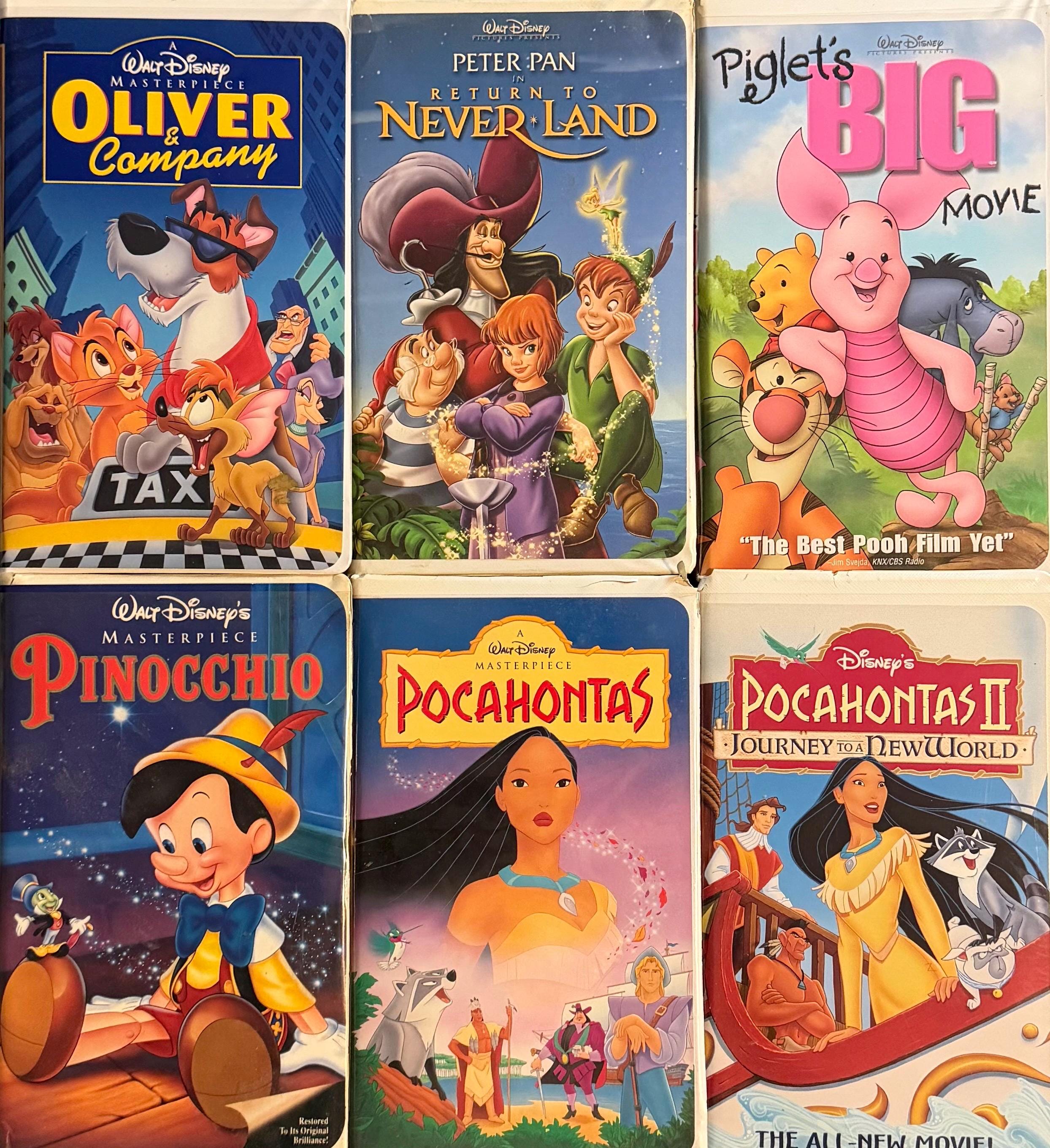 Vintage Disney Movies VHS Animated Classics, Clamshell Tape Lot