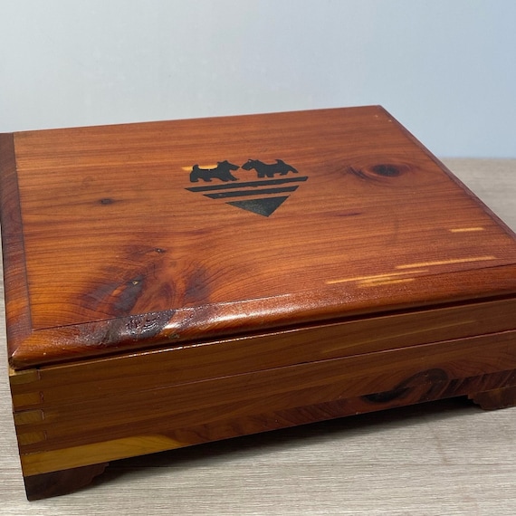 Vintage Cedar Wood Storage Box with  Wooden Lette… - image 1
