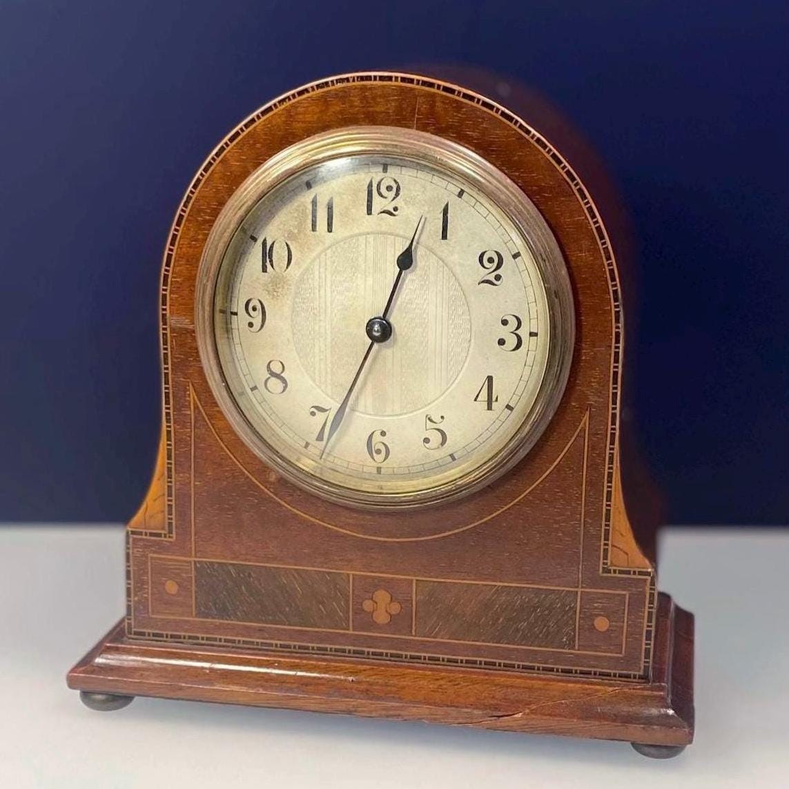 Antique Mantel Clock Inlaid Wood : Swiss Buren Movement, English