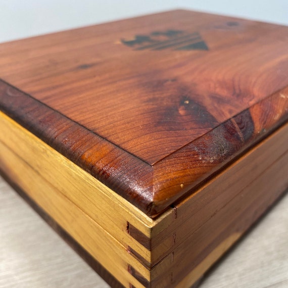 Vintage Cedar Wood Storage Box with  Wooden Lette… - image 4