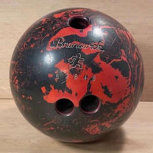Vintage Brunswick Fireball Bowling Ball, 16lb, Red/Black Marble Swirl, Made in USA!