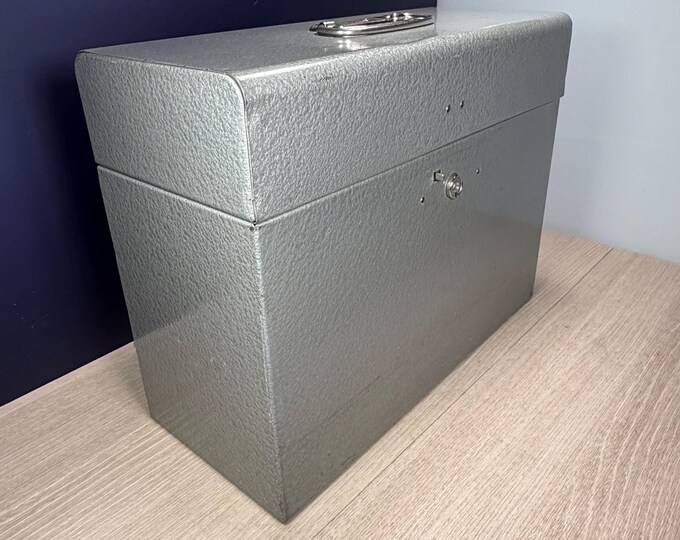 Vintage Nielsen Industrial Metal File Box | Grey Hammered Locking Chest ...