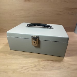 Vintage Atco Steel Fire Resistant Security Lock Box Cash Box With Key and Cash Tray - Industrial Chic Office Petty Cash Made in the USA