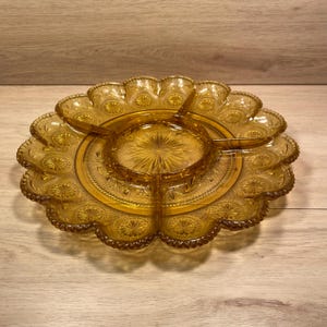 Vintage 1970s Brockway Amber Glass Divided Serving Platter