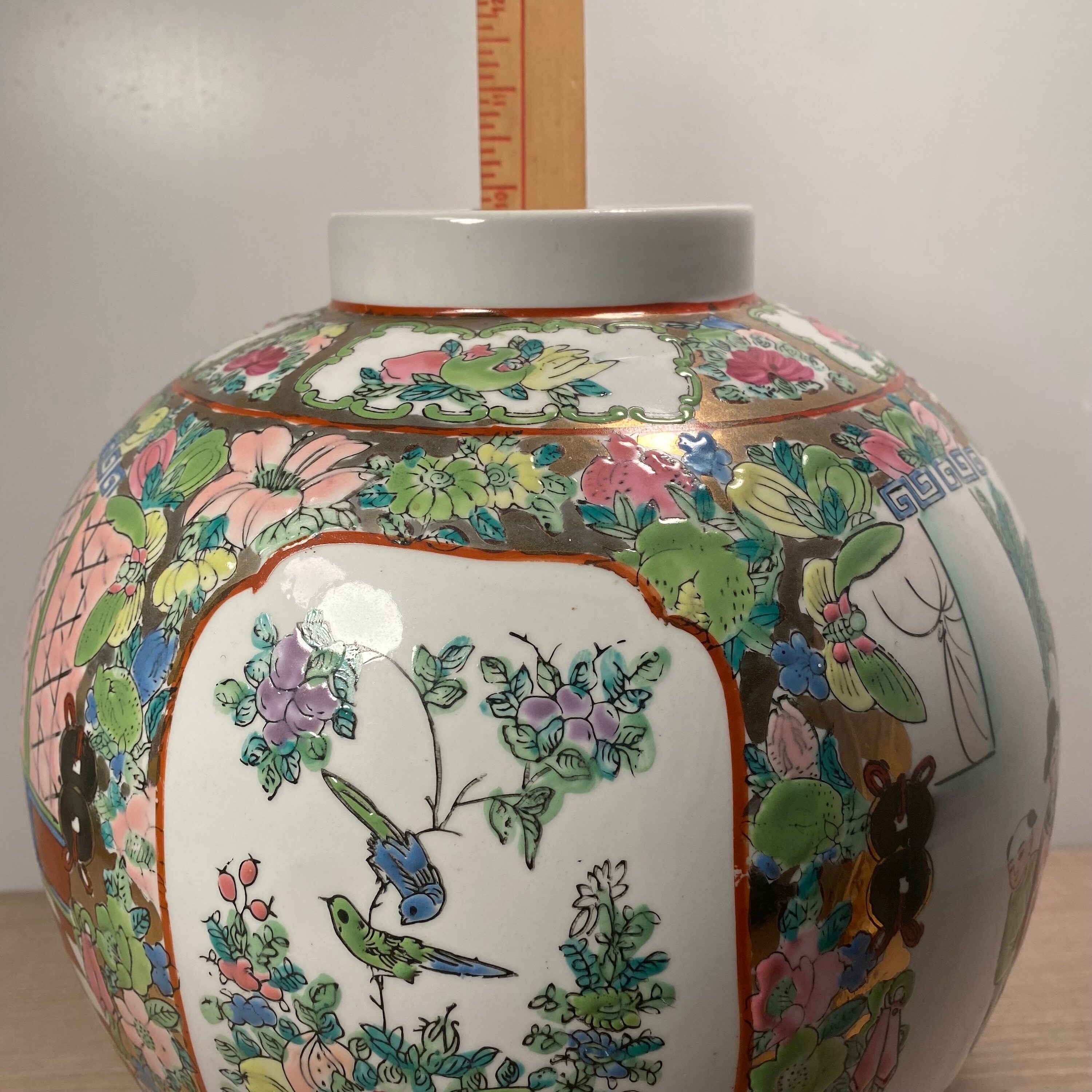 ヴィンテージ中国磁器花瓶：手描きの芸者、鳥、花のデザイン - Etsy 日本