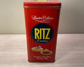 Boîte à craquelins Ritz Nabisco vintage avec couvercle. Ferblanterie en édition limitée - objet de collection vintage.