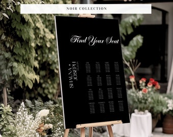 Modern Wedding Seating Chart Template, Elegant Black Wedding Seating Chart, Printable sign, Editable INSTANT Download