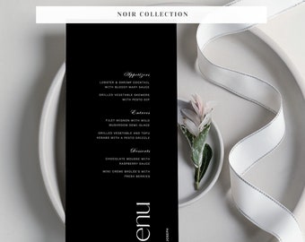 Modern Black Wedding Menu Template, Elegant Black Wedding Menu, Printable, Editable, Canva INSTANT Download