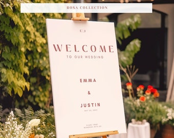 Modern Wedding Welcome Sign Template, Minimalist Elegant Welcome Sign, Script Wedding Welcome Sign, Canva INSTANT Download, Rose Gold Palet