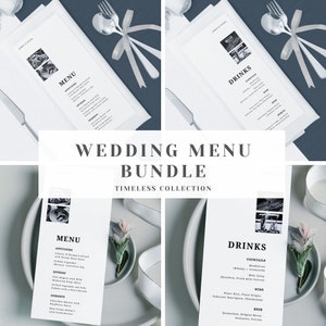 Modern Black and White Wedding Menu Template, Elegant Wedding Menu, Printable, Editable, Canva INSTANT Download