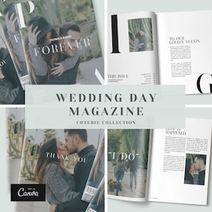 Wedding Day Magazine Template Canva, Elegant Wedding Program Digital Template, Printable Wedding Booklet, Black and White Wedding Itinerary