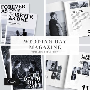 Wedding Day Magazine Template Canva, Wedding Program Digital Template, Printable Wedding Booklet, Black and White Wedding Itinerary