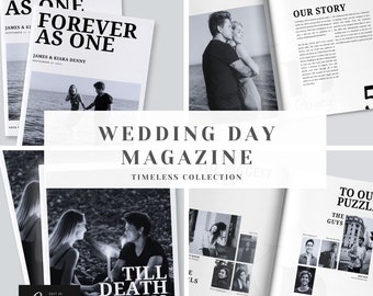 Wedding Day Magazine Template Canva, Wedding Program Digital Template, Printable Wedding Booklet, Black and White Wedding Itinerary