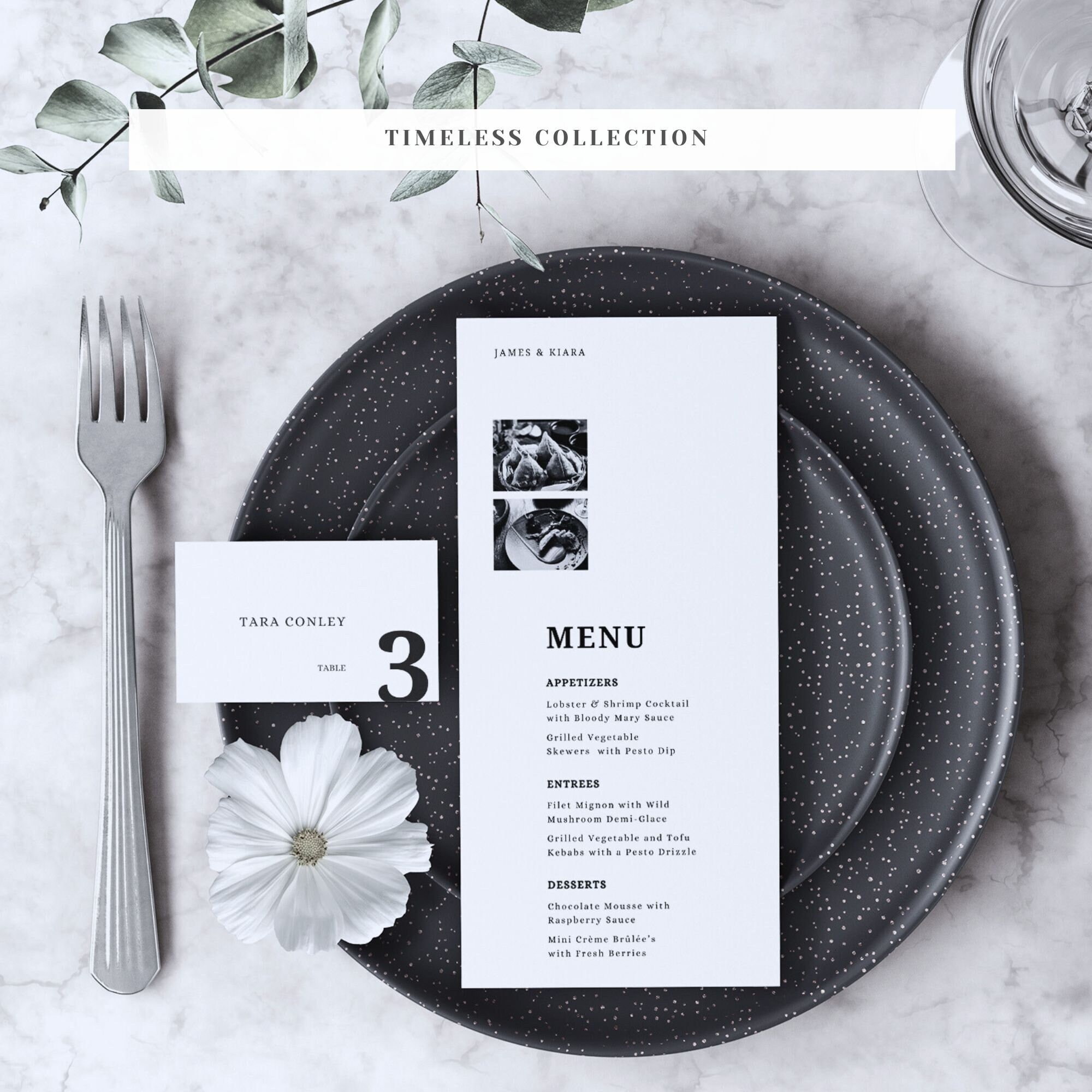Wedding Menu and Place Card Bundle Template, Elegant Wedding Menu and ...
