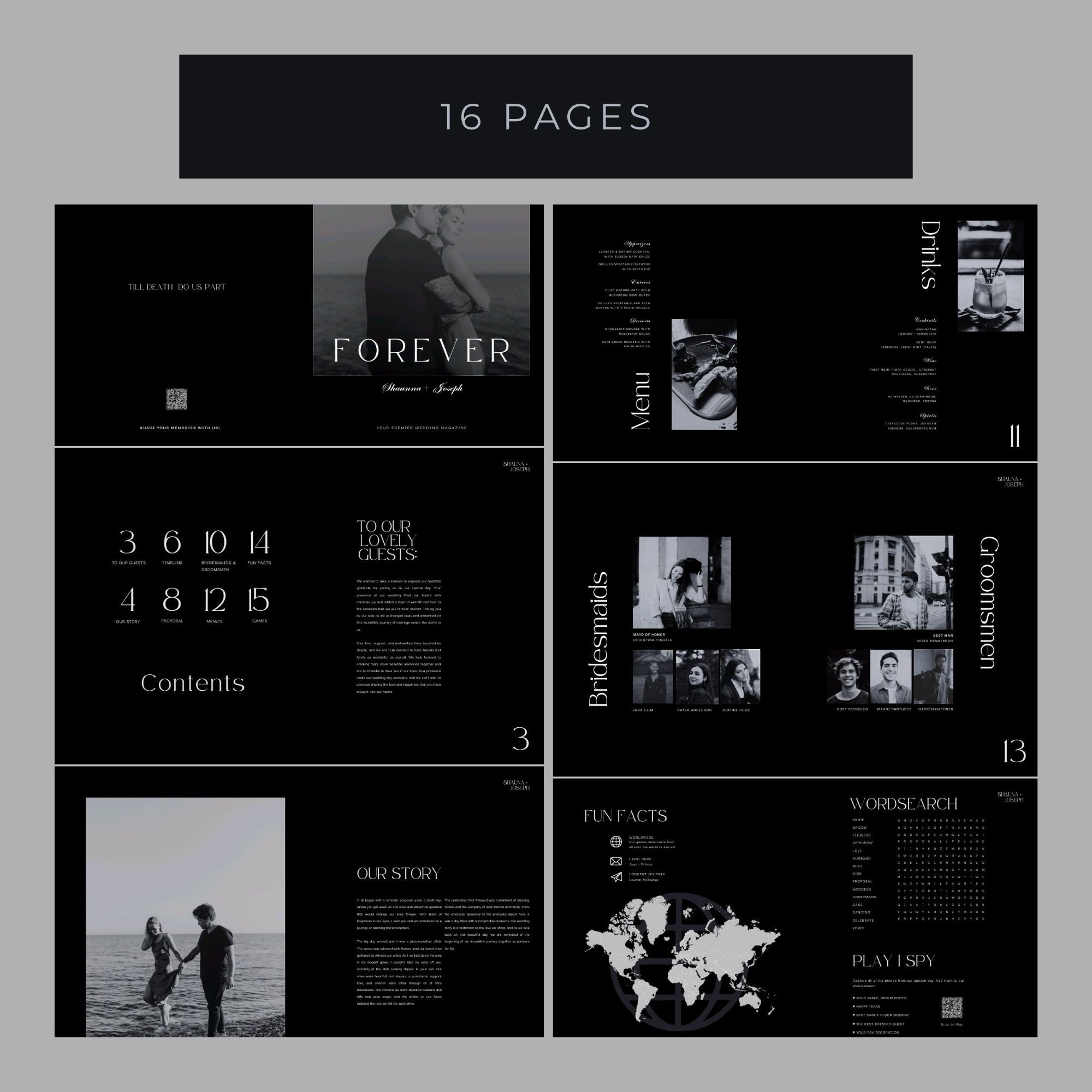 Black Wedding Day Magazine Template Canva, Wedding Program Digital ...